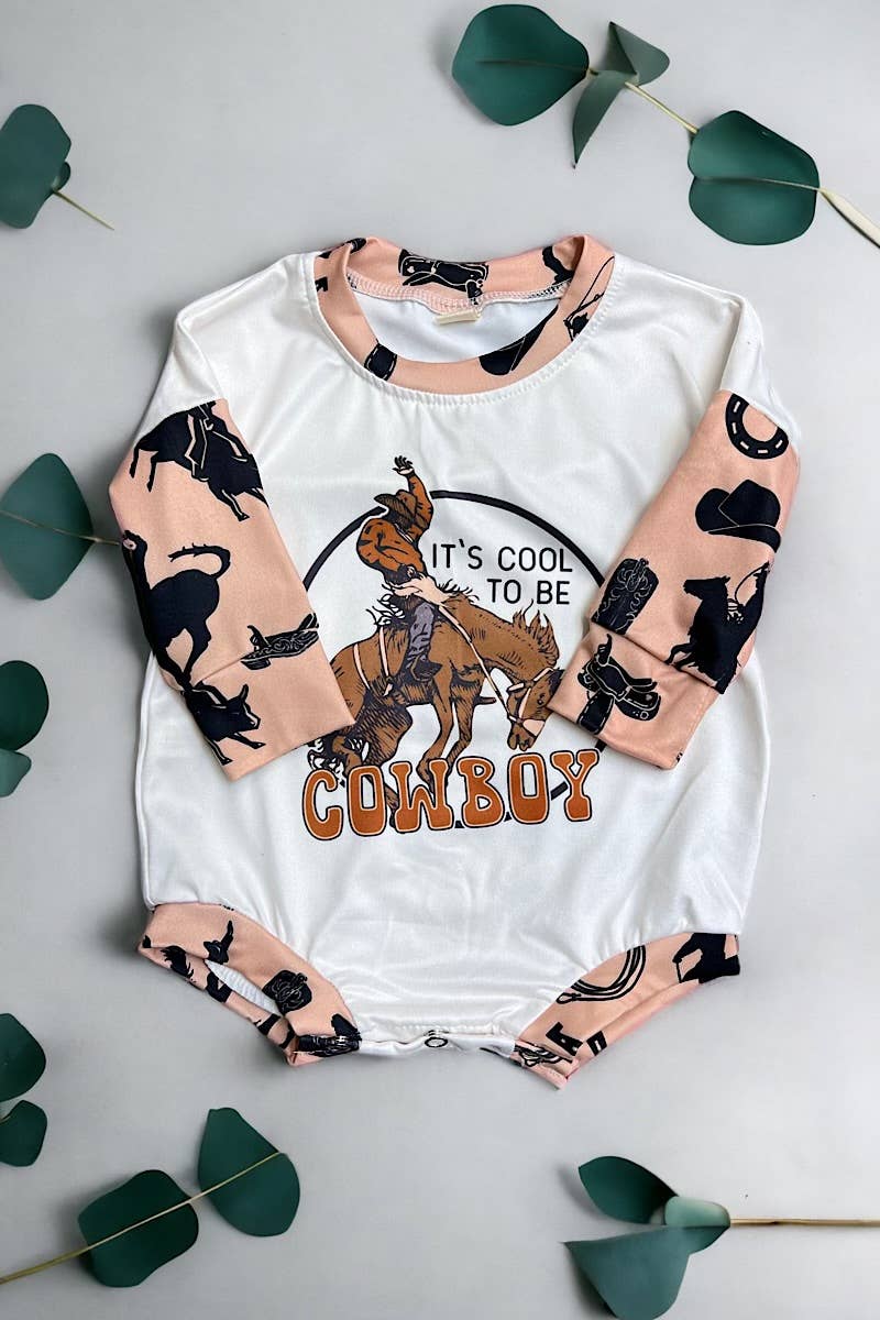 IT'S COOL TO BE A COWBOY" GRAPHIC PRINTED INFANT BABY ONESIE: 6-12M