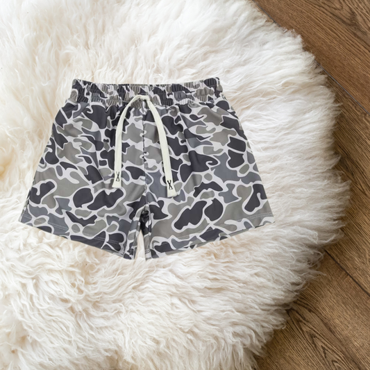 **PRE ORDER** Comfy Grey Camo Swim Trunks