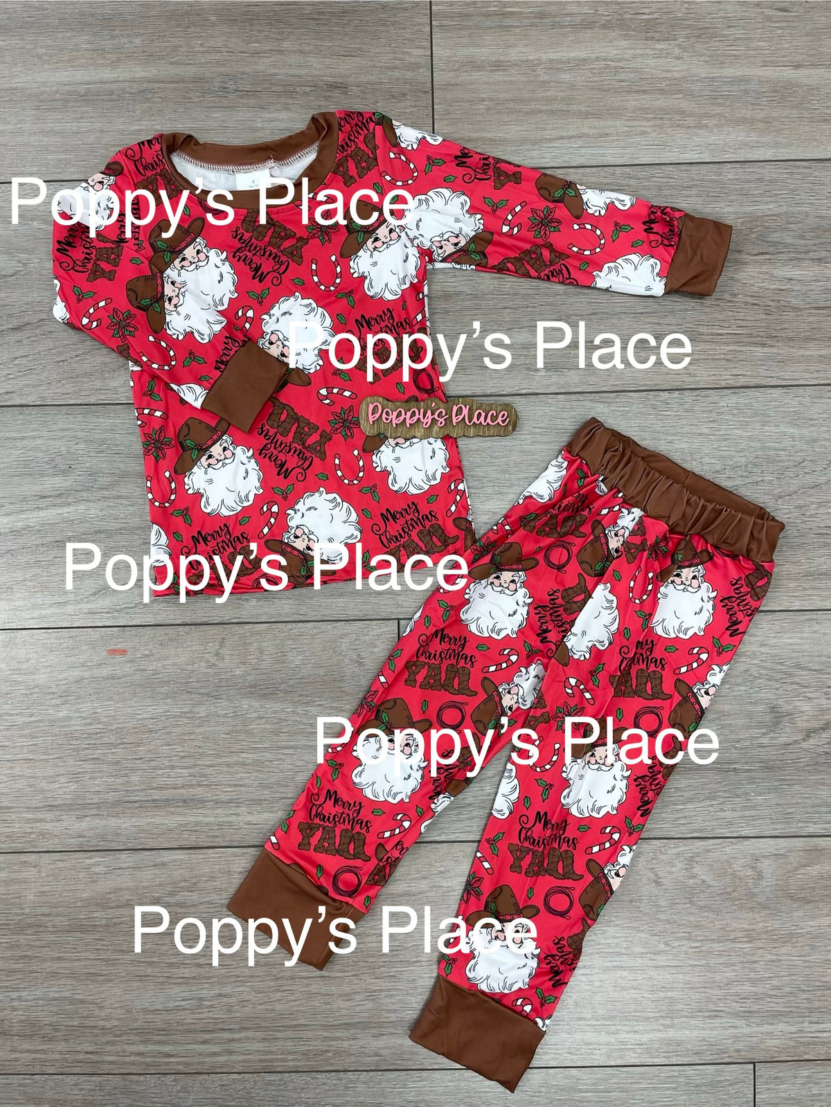 **PRE ORDER** Red/Brown Cowboy Yall Santa Set