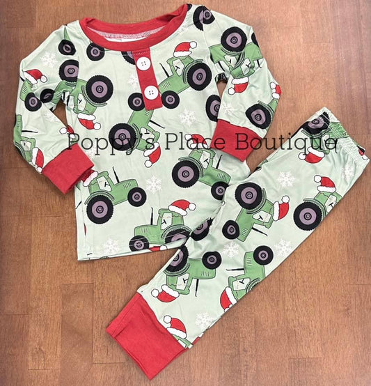 **Pre Order** Green Tractor Santa Pjs