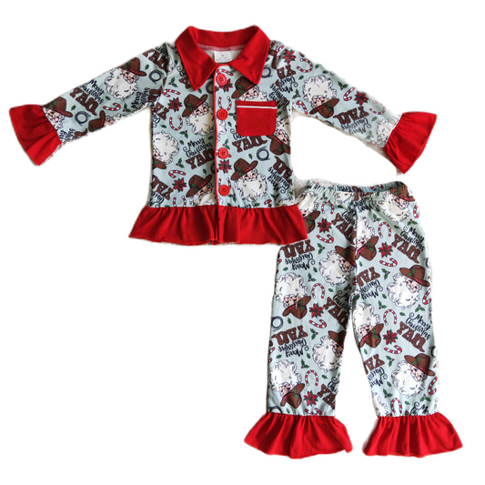 **Pre Order** Howdy Y’all Collared Santa Set, Girls