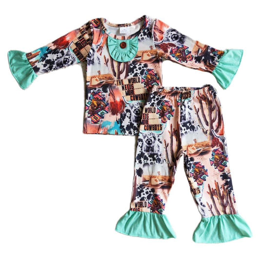 **Pre Order** Ruffle Sleeve Western Cow Print