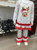 Embroidered Reindeer Ruffle Set