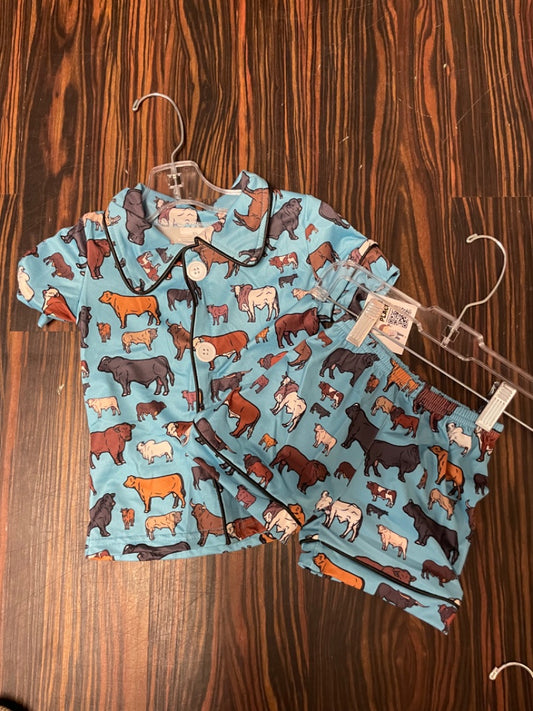 2t, Blue Cattle PJ Short Set