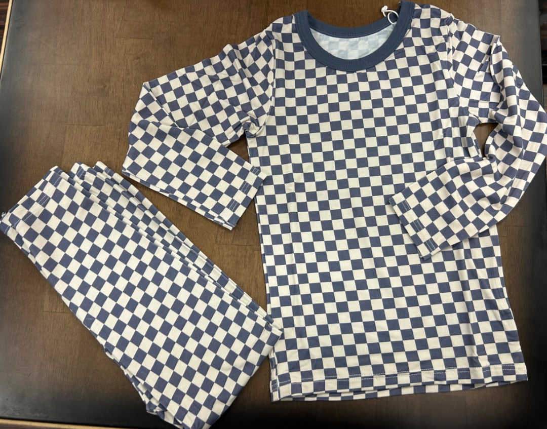 2t Blue Checkered Bamboo Set, 2t