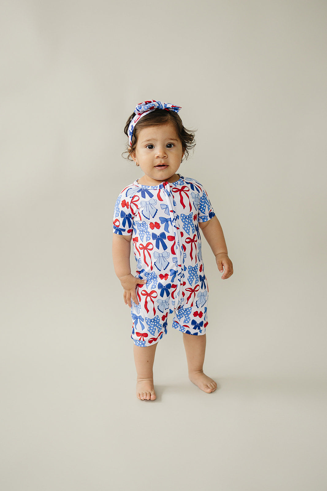 Bamboo Shorty Romper  | Red-White & Bows