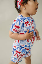 Bamboo Shorts Set | Red-White & Bows