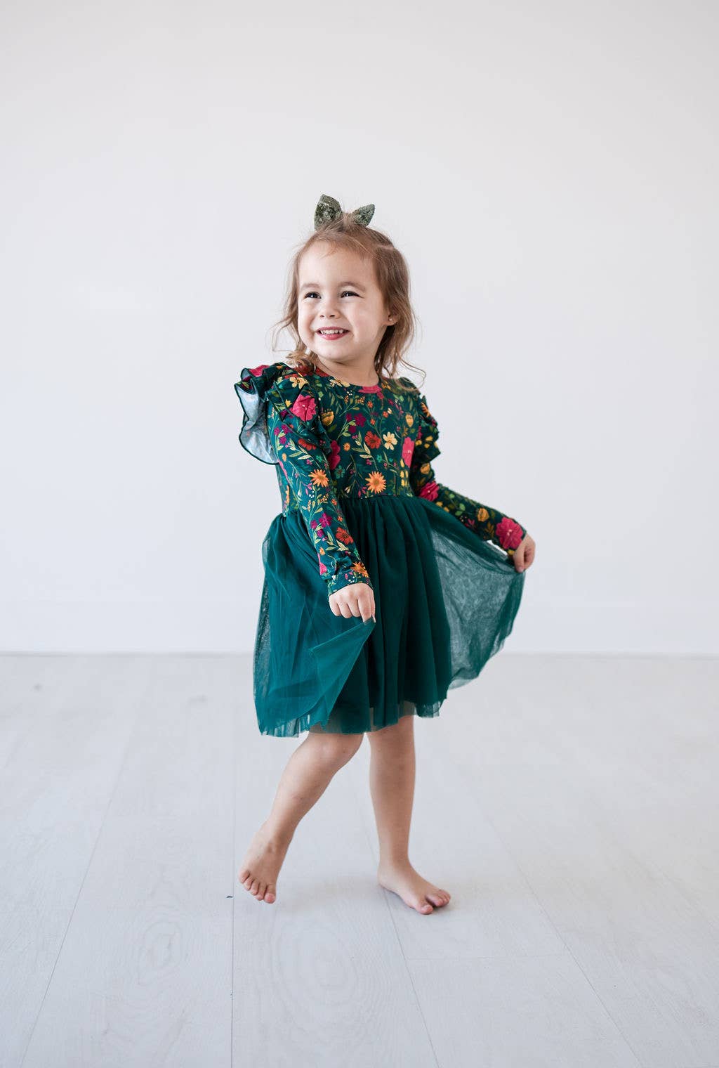 4t Long Sleeve Tulle Dress - Moody Flowers